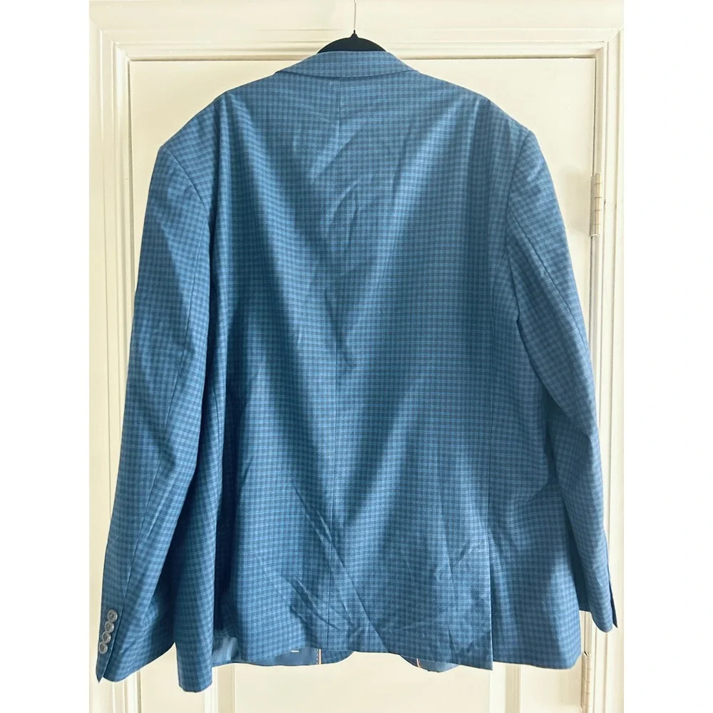 Lorenzo Bruno Mens Blue Micro Check Blazer Jacket Super 150 Size‎ 52L